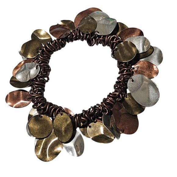 Handcrafted Boho Chic Multi Tone Metal Disc Bracelet Chunky Copper Chain Jewelry - Picture 1 of 4